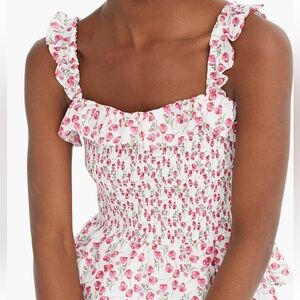 J. Crew White Pink Floral Smocked Crop Top